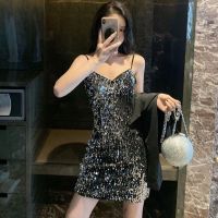 COD DSFGRDGHHHHH 2022 Summer Womens Clothing Casual Elegant Dress Influencer Shiny Sexy Party Glittering Sequins Female Temperament Slim-Fit Sling