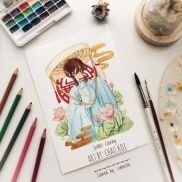 Postcard tô màu Cổ phục Việt Nam hoạ sĩ Châu Koi gồm 3 tranh A5 A6