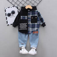 Childrens Clothes Boys Clothing Lattice Hooded Sportswear Tops Pants 2pcs Boys Clothing