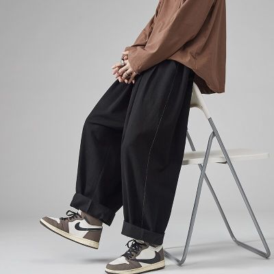 2023กางเกงลำลองขายาวผ้าคอตตอนไซส์ใหญ่พิเศษสำหรับผู้ชาย,กางเกงขายาวสีทึบผู้ชายแฟชั่นกางเกงจ๊อกกิ้งเกาหลีแนวสตรีท5XL วินเทจ