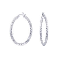 Silver thai 3mm x 40mm Classic texture hoop earrings silver ต่างหูห่วง เงินแท้ 925 ตัวเรือนตอก 925 (Hoop Earrings)