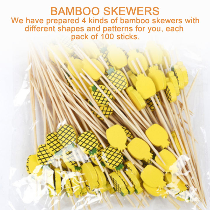 100pcs-disposable-ที่จิ้มไม้ไผ่อาหารส้อมผลไม้ค็อกเทล-picks-เค้กขนมเค้กขนมเค้ก-sticks-toothpicks-ฤดูร้อน-hawaiianparty-decor