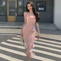 【HOT】☒✆☈ 2023 Office Ladies Pink Irregular Sling Fishtail Korea Collar Bodycon Prom Vestidos