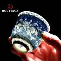 140Ml Blue And White Porcelain Tea Cup Chinese Jingdezhen Small Tea Bowl Gold-Banded Ceramic Teacup Coffee Wine Mug Drinkware