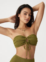 Cider Strapless O-ring Ruched Bowknot Bandeau Bikini Top