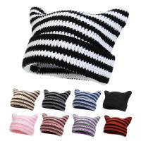 【YD】 Ears Bonnets for Crochet Hat Japan Striped Cap Outdoor Knit Warm