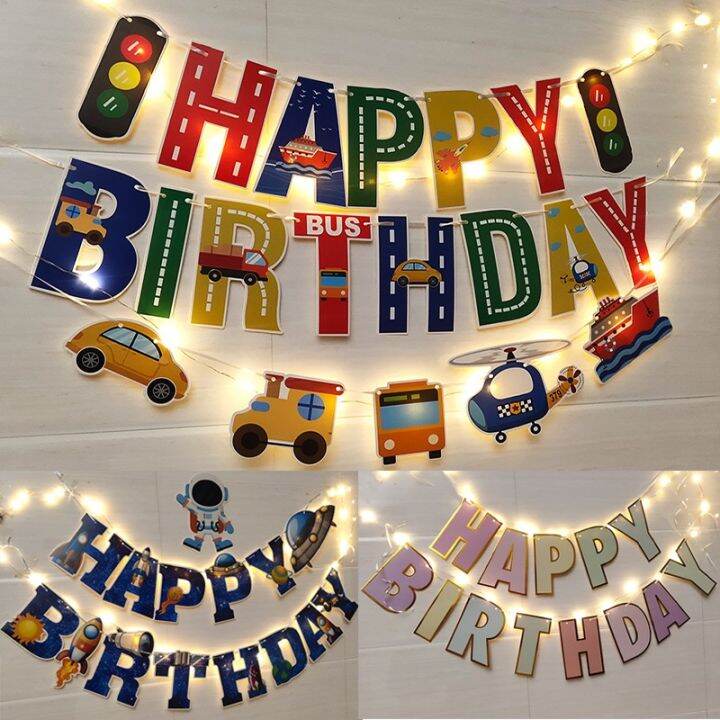 Happy Birthday Party Banner Supplies Decorations LED Sign Lights