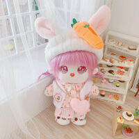 20cm Plush Doll Clothes Kitten Hat Set Striped Tops One-shoulder Pants DIY 20CM Cartoon Doll Dress Up Accessories