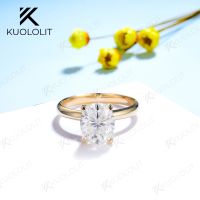 Kuololit 18K 14K สีเหลืองทอง Moissanite แหวนสำหรับผู้หญิง3CT วงรีตัดแหวนแหวนหมั้นงานแต่งงาน