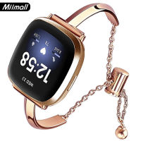 Miimall สายรัดขนาดกะทัดรัดเข้ากันได้กับ Fitbit Versa 4/Fitbit Sense 2 Band น่ารักสำหรับผู้หญิงสายสายนาฬิกาโลหะเครื่องประดับระยิบระยับสำหรับ Fitbit Sense/Versa 3