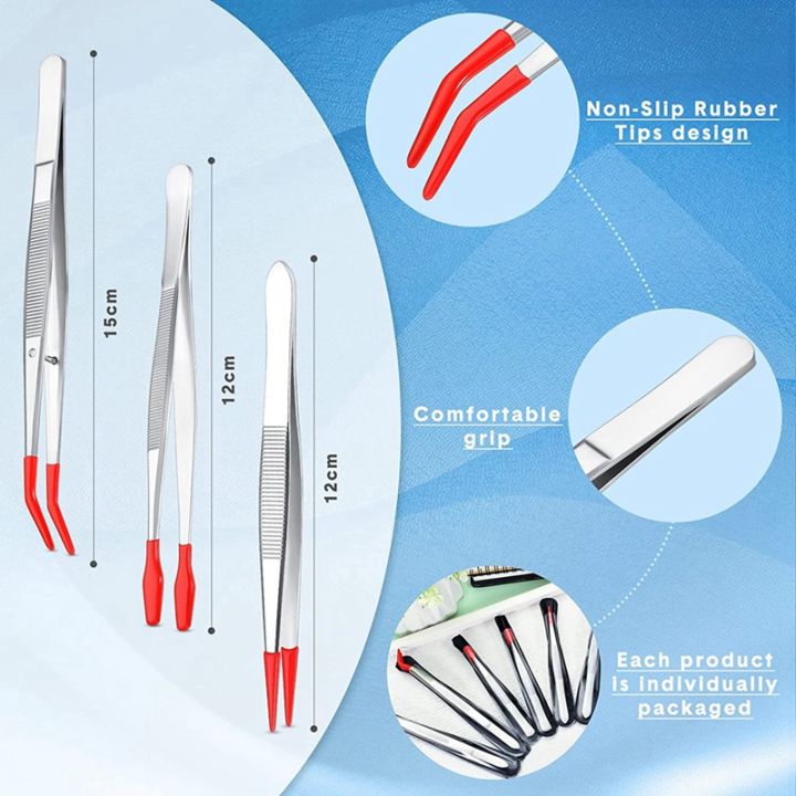 6pcs-tweezers-with-rubber-tips-set-soft-pvc-rubber-coated-tips-bent-and-straight-flat-tip-precision-bent-long-tweezers
