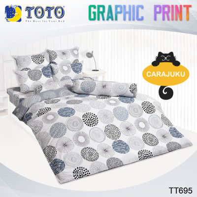 TOTO (ชุดประหยัด) ชุดผ้าปูที่นอน+ผ้านวม ลายกราฟฟิค Graphic TT695 สีขาว #โตโต้ 3.5ฟุต 5ฟุต 6ฟุต ผ้าปู ผ้าปูที่นอน ผ้าปูเตียง ผ้านวม กราฟฟิก