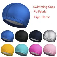 High Elastic Polyester Swimming Cap PU Fabric Protect Ears Swim Pool Hat Solid Color Free Size Adults/kids Waterproof Cap Swim Caps