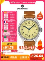 ▼ San Martin 38.5mm Vintage Pilot NH35 Military Style Simple Men Automatic Mechanical Wristwatch Sapphire 10Bar Leather Strap