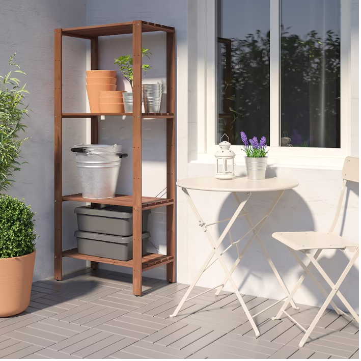 shelving-unit-outdoor-brown-stained-acacia-wood-acrylic-stain