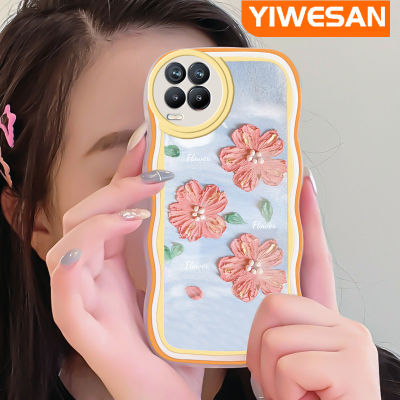 เคส Jlingji สำหรับ Realme 8 Realme 8 Pro เคสมุกแวววาวขอบสีส้มดอกไม้สีชมพูสีกันกระแทกแบบใสนิ่มเคสมือถือเคสโทรศัพท์ปกป้องทนทานต่อรอยขีดข่วน