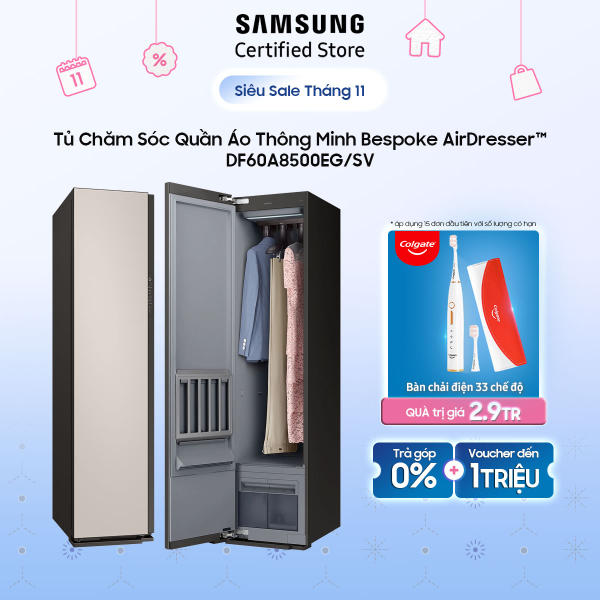 Tủ chăm sóc quần áo thông minh Samsung Bespoke AirDresser DF60A8500EG/SV | Hấp hơi nước JetSteam