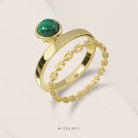 Mizuchol แหวนเงินแท้ ประดับหิน Malachite แท้ Evergreen Stacking Ring