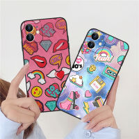 เคสปลอกซิลิโคนสีดำลายริมฝีปากรักสีรุ้งสำหรับ IPhone 11 7 + 14 13 12 11 PRO MAX PLUS X XS XR XSMAX 6 6 6Plus 6Splus 7 8 + 7Plus 8Plus 5 5S SE 2020 DC968เคสใส่โทรศัพท์ Softcase สีด้าน