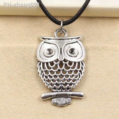 New Fashion Tibetan Silver Color Hollow Owl Pendant Necklace Choker Charm Black Leather Cord Factory Price Handmade Jewelry