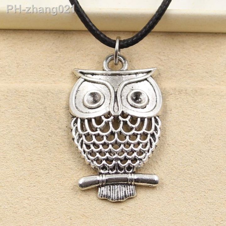 new-fashion-tibetan-silver-color-hollow-owl-pendant-necklace-choker-charm-black-leather-cord-factory-price-handmade-jewelry