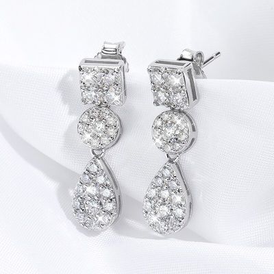 Smyoue 100% Full Moissnaite Drop Earrings for Women 2.1cttw Sparkling Party Jewelry Solid S925 Sterling Silver 3mm Stone Gem GRA