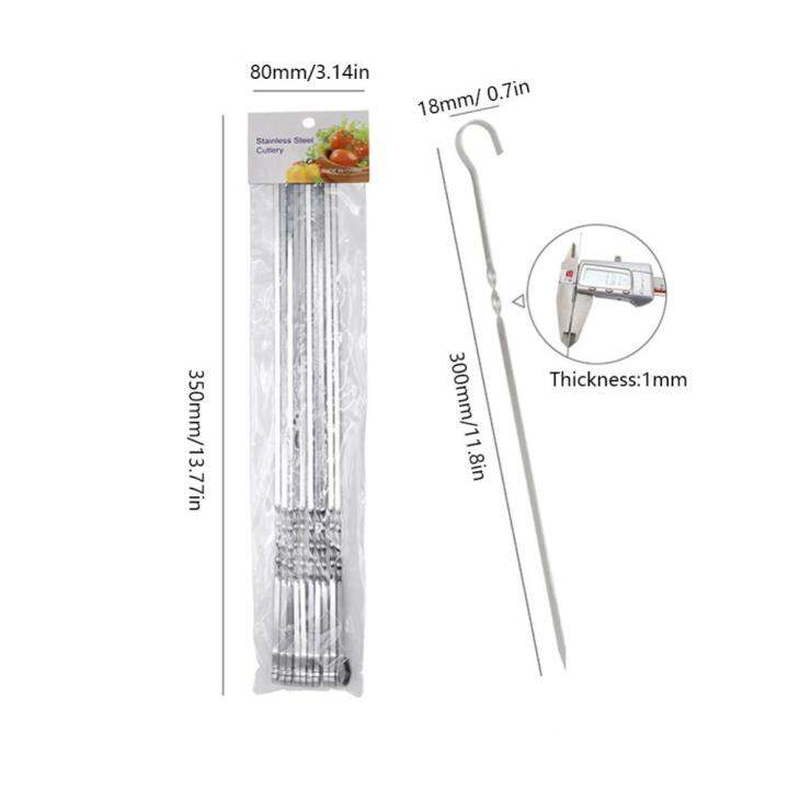 ที่เสียบบาร์บีคิวแบบพกพาเหล็กไร้สนิมใช้ซ้ำได้ก้านเคบับทำความสะอาดง่ายเครื่องมือสำหรับปิคนิคตั้งค่ายกลางแจ้ง10ชิ้น