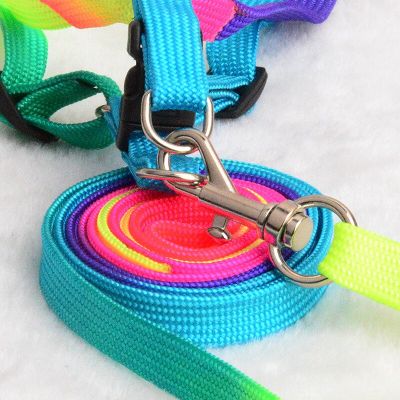 120cm Nylon Pet Harness Dog Rope Leash Collar Rainbow Dog Traction Rope Soft Walking Harness Lead Durable Safely Rope Leashes
