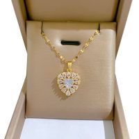 316L Stainless Steel Love Copper Pendant Water Ripple Chain Micro Set Zircon Women 39;s Necklace Artificial Jewellery