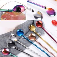 Reusable Straw Spoon Stainless Steel Sucker Cocktail Drinking Straw Spoon Milk Bar Coffee Stirring Accessory Creative Spoon