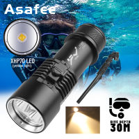 Asafee D220-P70 XHP70 yellow light super bright strong light diving flashlight scuba fixed focus 1500LM 3-speed magnetic control switch using 18650/26650 battery IPX8 waterproof