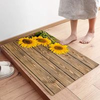 Welcome Mat 3D Sunflower Wooden Board Printed Entrance Doormat Non-slip Area Rug Outdoor Decor Indoor Funny Floor Mats