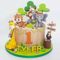 Woodland สัตว์เค้กตกแต่งยีราฟเสือลิงช้าง Jungle Safari Party เค้ก Topper Happy Kids Birthday Party Supplies-sdgerte