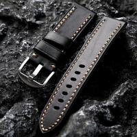 Handmade First Layer Cowhide Leather Watchband Black 20 22 24 26Mm Leather Vintage Thickened Men Strap, For PAM celet