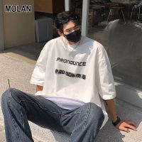 MOLAN เสื้อระบายอากาศและสะดวกสบายอเนกประสงค์แขนสั้นหลวมเสื้อลำลองแขนสั้นพิมพ์ลายแฟชั่นแบบใหม่