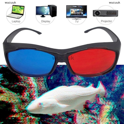wucuuk Red Blue 3D แว่นตากรอบสีดำสำหรับมิติ anaglyph TV Movie DVD Game