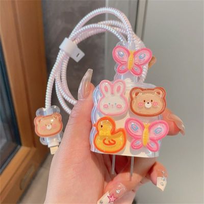Korea lucu 3D kelinci beruang kupu-kupu Paw USB kabel pelindung PENUTUP UNTUK iPhone 18 w-20 W Data Line gigitan kepala kabel casing pengisian cepat