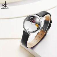 [Aishang watch industry]นาฬิกาผู้หญิงลำลองแบบสร้างสรรค์ SHENGKE Starry Sky Moon และ Sun Unique Shell Elegant Lady Watches Waterproof Leather Girls Clock