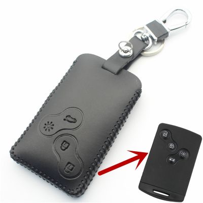 ◕ FLYBETTER Genuine Leather 4Button Smart Key Case Cover For Renault Clio/Scenic/Megane/Duster/Sandero Car Styling L1675