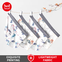 MiiOW 4Pcs Sexy Mens Panties กางเกงบ็อกเซอร์กางเกงขาสั้นพิมพ์กางเกงเอวต่ำผ้าไหมน้ำแข็งชุดชั้นในชายชุดชั้นในนักมวยชายด้านบน M1240