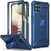 Samsung Galaxy A12 Case, ORETech Galaxy A12 Cover with 2 x Tempered Glass Screen Protector for Samsung A12 Hard PC TPU Silicone Protective Case with Kickstand for Samsung A12 Cover Case -6.5" Blue for Samsung A12 6.5 inch-Blue