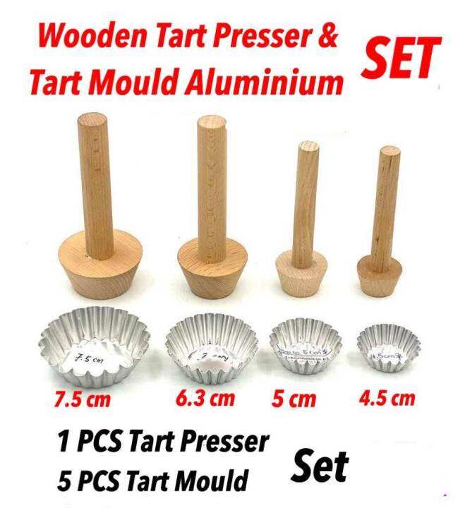 Kuih Tart / Egg Tart Mould Aluminium & Wooden Tart Presser SET Lazada