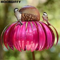 Coneflower Bird Feeder Bottle with Metal Stand Outdoor Decoration Garden Flower Wild Bird Feeder Feeding Outside Rust Resistant