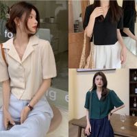 COD tjjs079 [Ready stock]Blouse Women loose solid color office top comfortable summer thin style College fresh top Short sleeve womens fashion