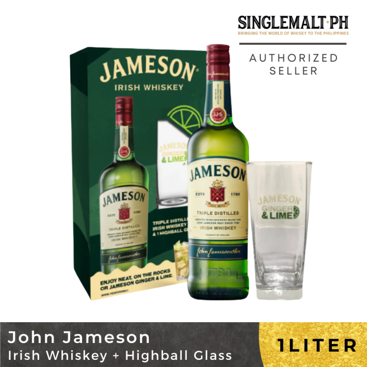 John Jameson Irish Whiskey with Limited Edition Highball Glass 1L
