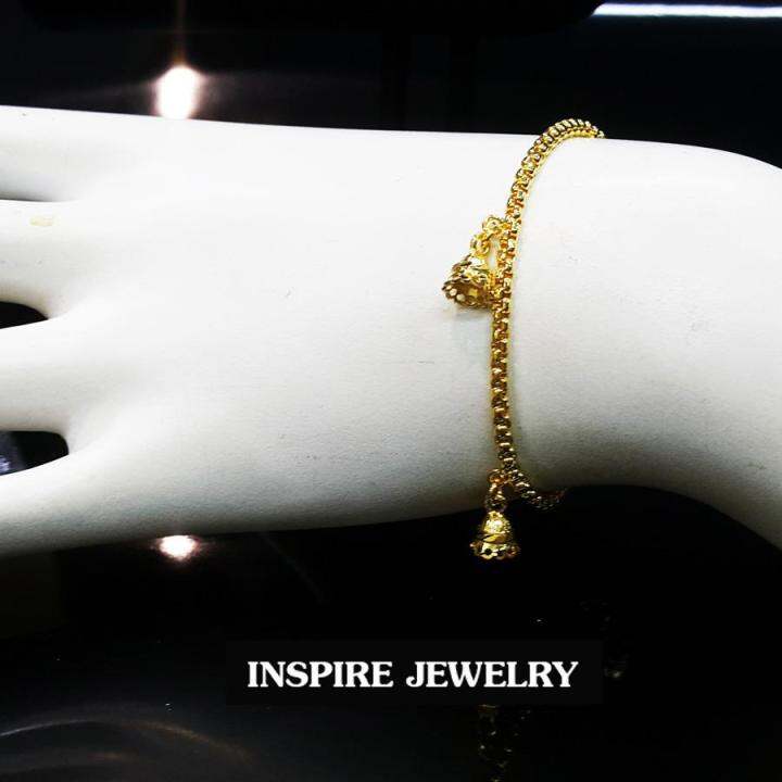 inspire-jewelry-สร้อยข้อมือทองห้อยตุ้งติ้ง-ลายกระดิ่งตอกลาย-ยาว-16-cm-ลายโบราณ-อนุรักษ์ไทย-สวยงามมาก-ปราณีต-ราคาประหยัด-ใช้ตกแต่งเสื้อผ้าไทย-หรือใส่ประดับ-ผ้าซิ่น-ผ้าถุง