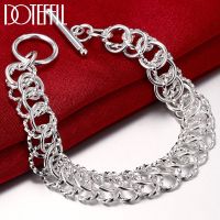 DOTEFFIL 925 Sterling Silver Round Circle Chain OT Buckle Bracelet For Women Wedding Engagement Party Jewelry