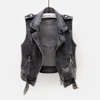 ร้อน, ร้อน★Fashion jacket vest women Korean style tank tops trend short sleeveless denim jacket