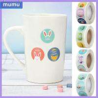 MUMU 500 Stickers/Roll ของตกแต่งงานแต่งงาน งานฝีมือ บรรจุภัณฑ์ของขวัญ ฉลากบรรจุภัณฑ์ ฉลากกลม สติ๊กเกอร์สุขสันต์อีสเตอร์ หัตถกรรมปิดผนึก สติกเกอร์กระต่ายไข่แครอท ตกแต่งหน้าต่างอีสเตอร์