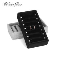 Top Quality Stackable Grey Velvet Linen Rings Jewellery Display Storage Box Tray Case Stand Bague Jewelry Holder Organizer Cab